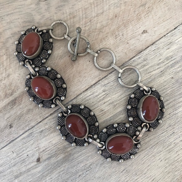 Vintage Carnellian Bracelet Art Noveau Boho Adjustable - Picture 2 of 5